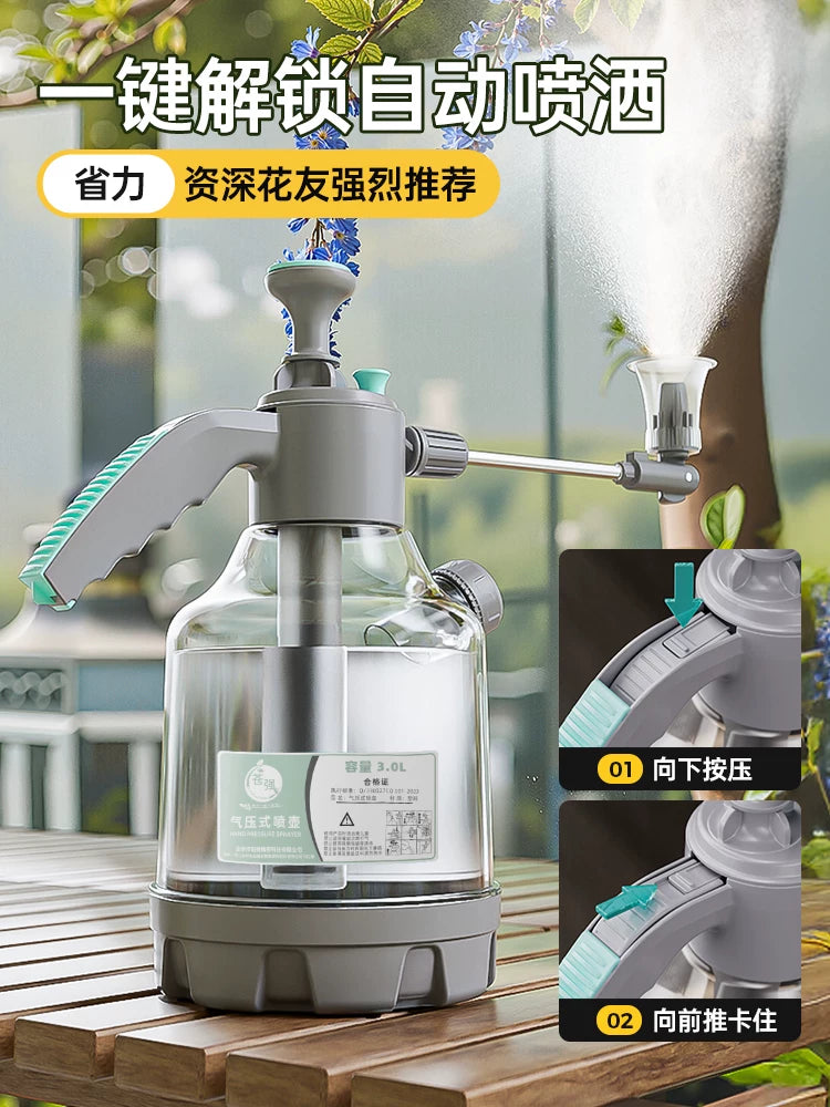 Pressurized Garden Sprayer with Adjustable Nozzle for Watering, Cleaning, and Disinfection