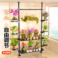 Tension Rod Plant Stand with Adjustable Shelves, Floor-to-Ceiling Indoor Plant Display Rack