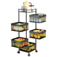 Rotatable Kitchen Storage Rack with Wheels, Multi-layer Thickened Carbon Steel for Fruits, Vegetables, and Snacks
