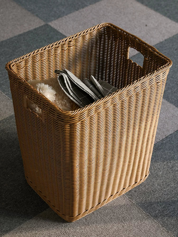 Kens Woven Laundry Hamper with Lid, Large Capacity Rattan-Style Storage Basket for Clothes and Toys