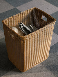 Kens Woven Laundry Hamper with Lid, Large Capacity Rattan-Style Storage Basket for Clothes and Toys