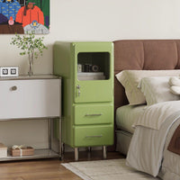 Japanese Retro Slim Display Cabinet with Drawers and Glass Door for Living Room Bedroom