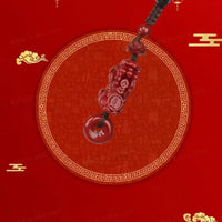 Pixiu Lotus Peace Keychain Natural Cinnabar Red Sand Pendant