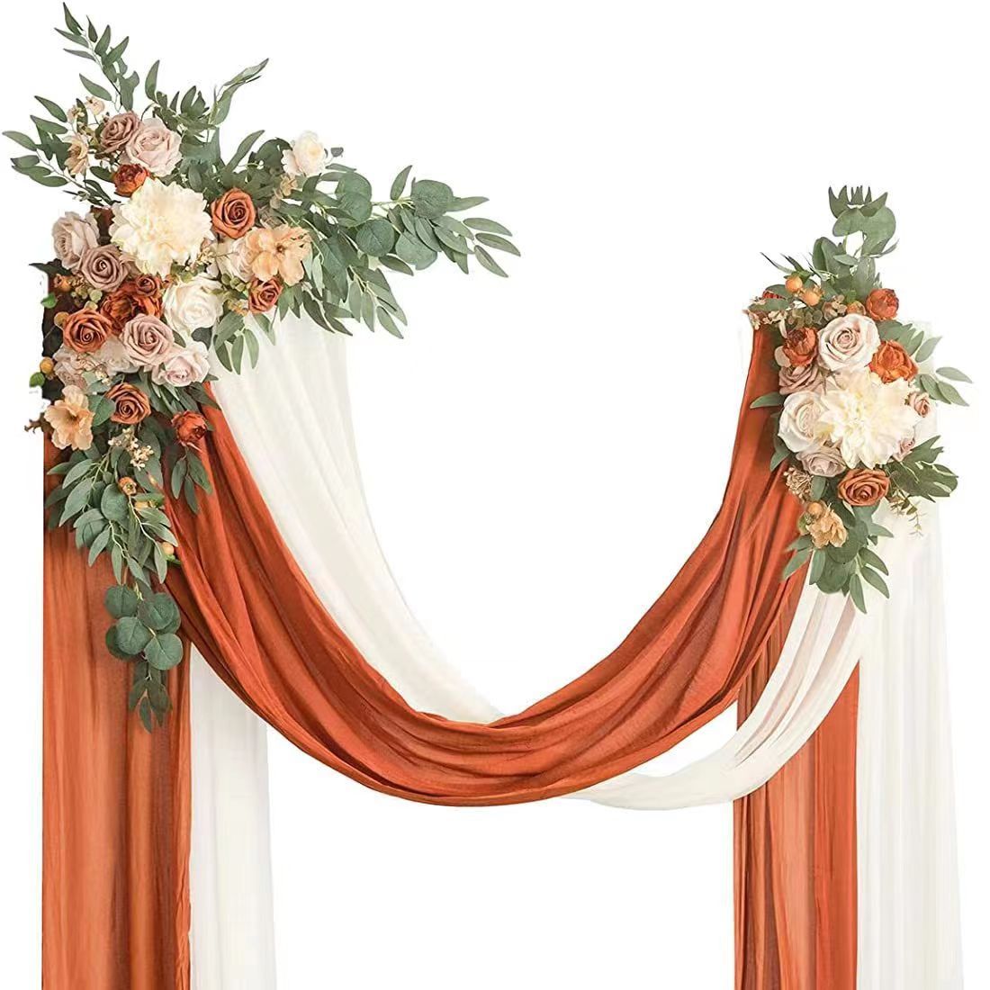 Wedding Arch Floral Arrangement Set with Artificial Flowers and Oxford Cloth Decor