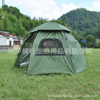 3-in-1 Double Layer Hexagonal Camping Tent for 6 People, Family Outdoor Shelter