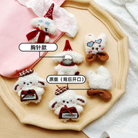 Korean Style Teddy Dog and Rabbit Plush Brooch for Bags and Kids' Clothing Decoration