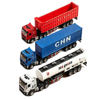 Large Inertia Alloy Engineering Vehicle Toy Set for Kids - Dump Truck, Tanker, Container Truck