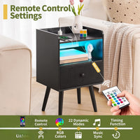 Smart Nightstand with Power Outlet, Modern Bedside Table with Storage