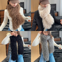 Long Faux Lamb Wool Scarf European Style Faux Fur Plush Scarf Winter Versatile Double-Sided Shawl Neck Warmer