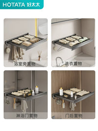 Good Wife Retractable Towel Rack for Bathroom, Wall-Mounted Folding Towel Holder with Hooks, No-Drill Installation