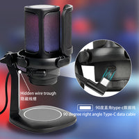 USB Condenser Gaming Microphone with Pop Filter and RGB Lighting for PC Recording