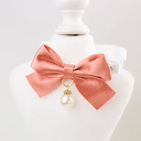 Pet Collar with Bow Tie for Cats and Small Dogs, Adjustable Silk Rhinestone Pearl Necklace