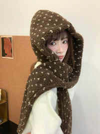 Korean Style Plush Hooded Scarf Hat for Women - Winter Warm All-in-One Ear Protection Neck Warmer