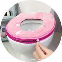 Velcro or Zipper Plush Toilet Seat Cover for Winter, Universal Fit