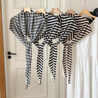 Korean Style Ice Silk Striped Triangle Scarf Shawl for Summer Sun Protection and Air Conditioning