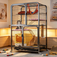 Large Indoor Cat Cage with Litter Box, Multi-Tier Cat Condo with Sky Window