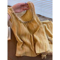 Korean Style Cloud Cotton Pajama Set with Padded Camisole for Women