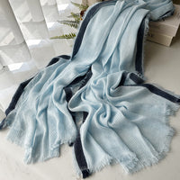 Cashmere Feel Scarf for Men and Women, Solid Color Striped Shawl with Contrast Border