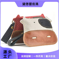 Cute Cartoon Cow Multifunctional Leather Wallet Key Pouch Coin Purse for Men and Women