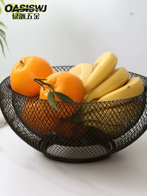 Nordic Style Double-Layer Iron Fruit Basket for Living Room, Hollow Dry Fruit and Candy Storage