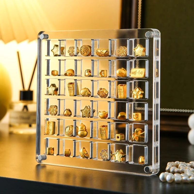 Acrylic Shell Jewelry Storage Box with Dividers for Small Pendants and Gold Beads