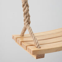 Wooden Curved Swing Seat with Hemp Rope for Outdoor Garden Patio, Universal for Kids and Adults