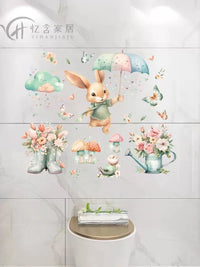 Floral Window View Waterproof Wall Decals for Bathroom and Toilet Tile Decoration