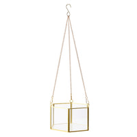Geometric Glass Terrarium Hanging Planter for Succulents Air Plants, Copper Edged Dustproof Display Case Ornament