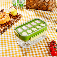 Summer Household Quick Release Ice Cube Tray with Storage Box and Scoop, Non-Stick Food-Grade Silicone Ice Mold with Anti-Slip Base