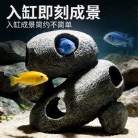 Aquarium Breeding Cave Decoration for Cichlids and Shrimp, Ceramic Hideaway Rock Ornament
