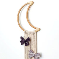 Nordic Rattan Moon Hair Clip Holder Wall Hanging Organizer for Headbands and Accessories, Kids Room Decor
