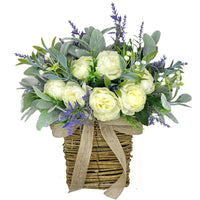 New Artificial Peony Lamb's Ear Flower Basket Wreath Plant Door Hanging Home Decor