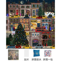 Square Christmas Snow Scene Jigsaw Puzzle 500 Pieces with Gold Foil Reflective Finish, Stress Relief Educational Toy Gift
