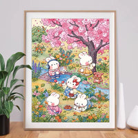 Sakura Rabbit Cross Stitch Kit for Living Room Bedroom Entrance Decor, DIY Hand Embroidery