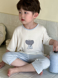 Boys' Modal Ice Silk Pajama Set Short Sleeve for Summer