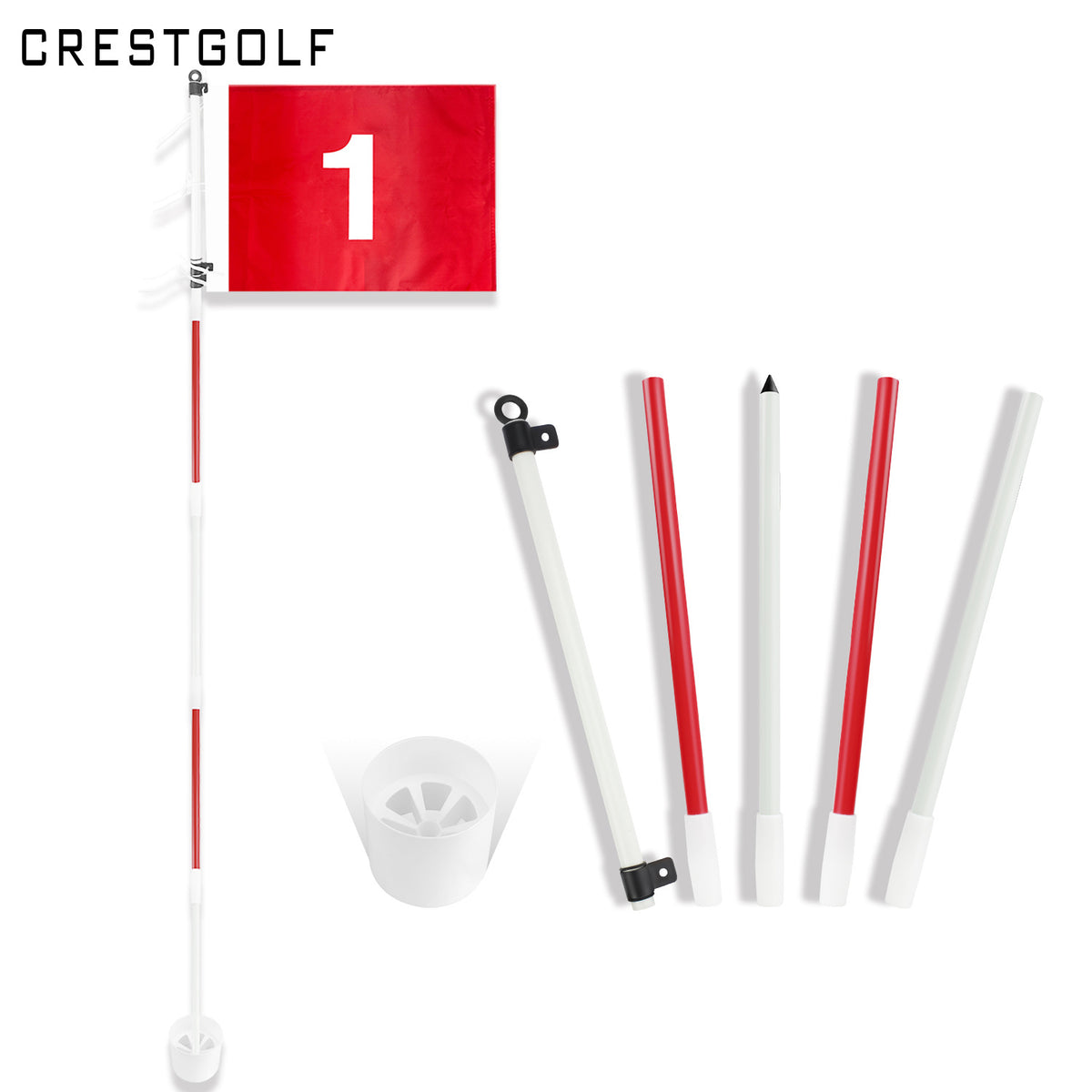 Golf Putting Green Flagstick Set - 5-Section Detachable Pole with Target Flag for Practice