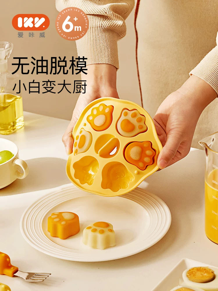 IKV Baby Round Steamed Cake Mold High Temperature Resistant Silicone Food Supplement Tool Frozen Cat Claw Mold