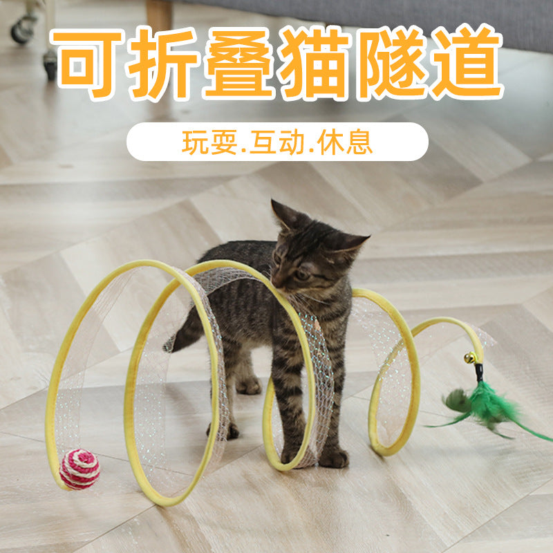 Cat Tunnel with Interactive Teaser Toys for Kittens and Cats