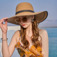 Women's Bowknot Straw Beach Sun Hat with Wide Brim