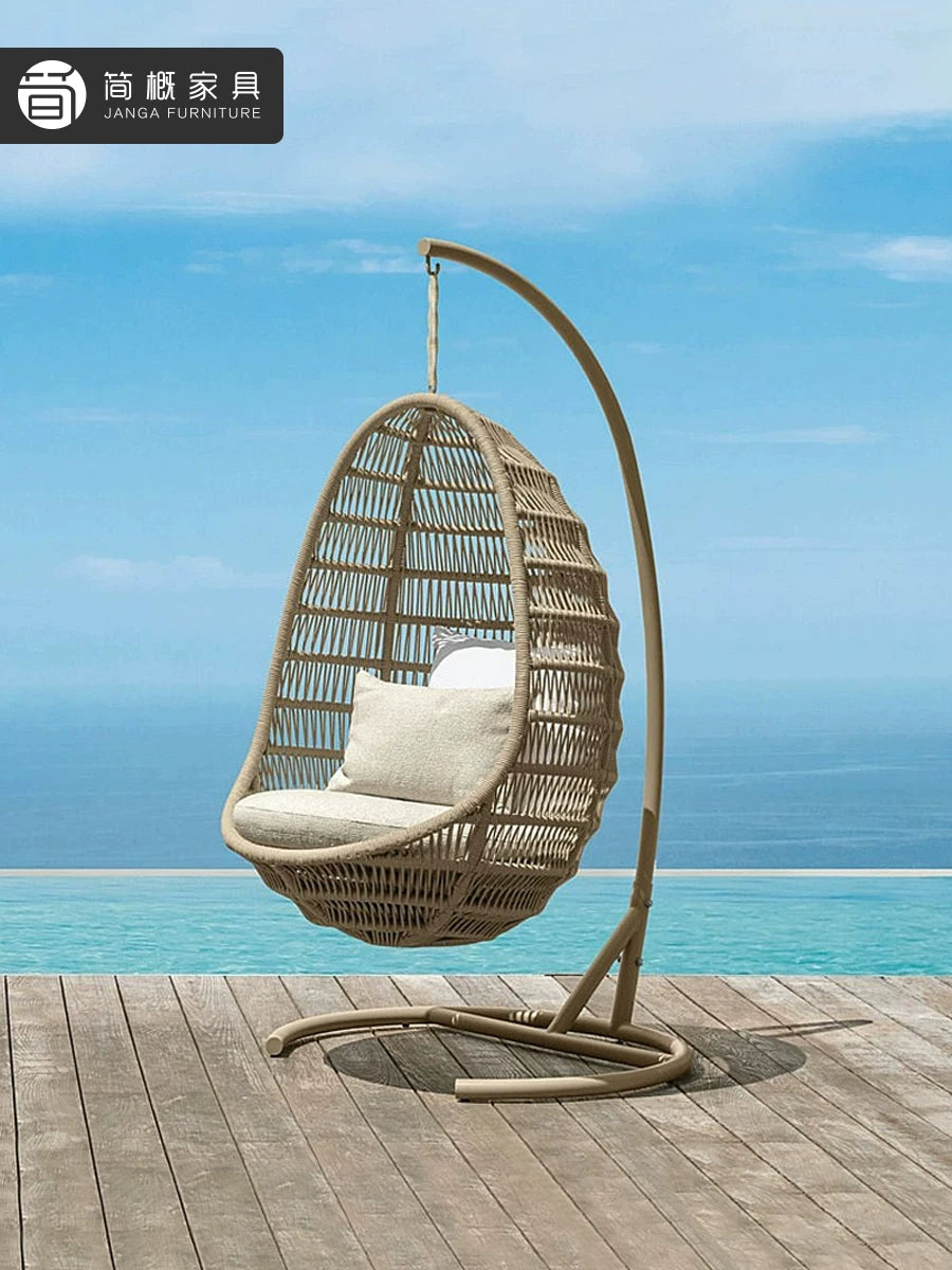 Outdoor Wicker Hanging Basket Swing Chair for Patio Balcony Garden, Leisure Lounge Rocking Chair