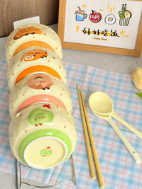 Cute Underglaze Ceramic Rice Bowl Cartoon Kids Heat-Resistant Individual Use