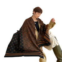 Korean Style Imitation Cashmere Warm Scarf for Women, Thick Double-Sided Student Neck Warmer with Tassels, Dual-Use Shawl