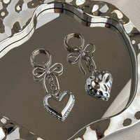 INS Alloy Heart Pendant Keychain with Bowknot for Bags and Phones