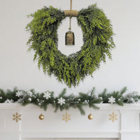 Christmas Heart-shaped Bell Wreath for Front Door & Fireplace Decor