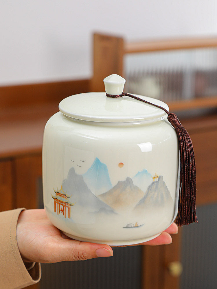 Ceramic Tea Storage Jar with Airtight Lid for Loose Leaf Tea