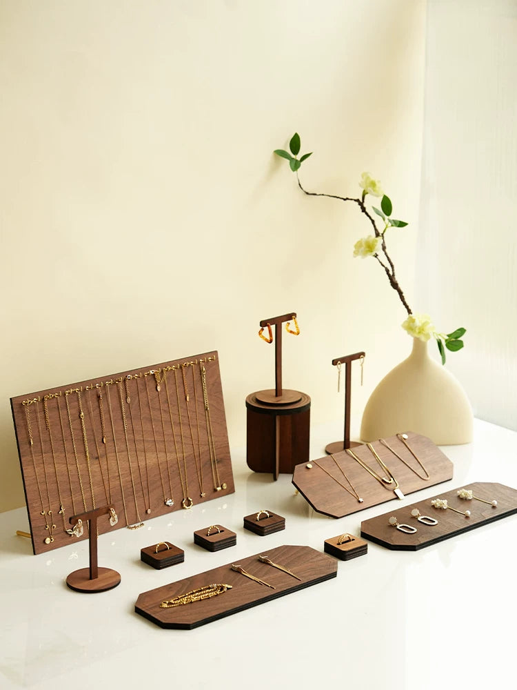 Vintage Walnut Jewelry Display Stand for Necklaces, Bracelets, and Earrings - Large Capacity Organizer
