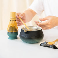 Japanese Style Ceramic Matcha Tea Set with Mountain and Water Pattern Bowl