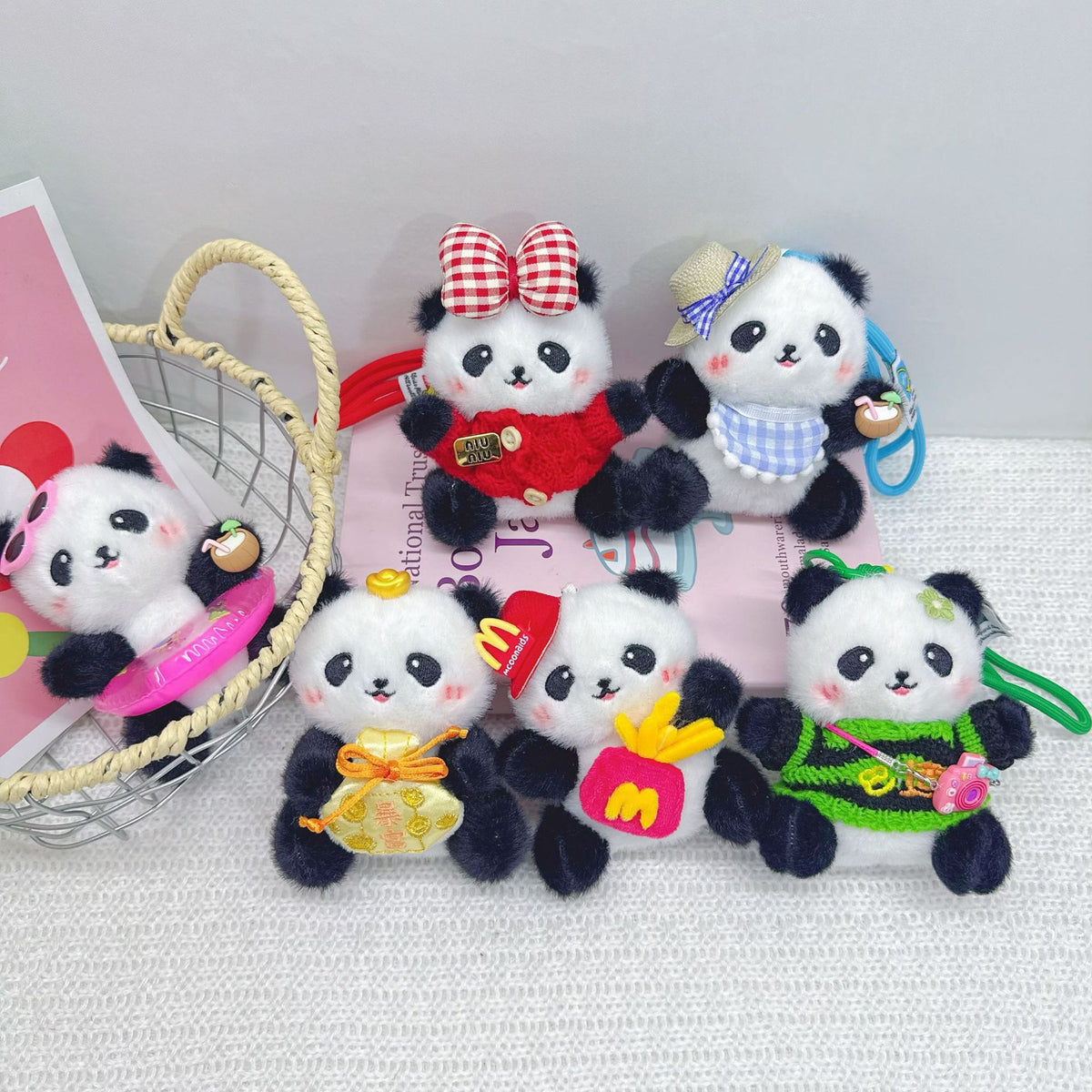 Panda Plush Keychain with Swim Ring or Bow - Cartoon Animal Charm for Bags & Keys