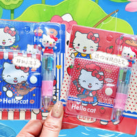 Hello Kitty Notebook Set with Four-Color Pen, High-Value Snap-Button Diary for Students