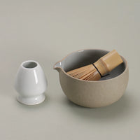 Ceramic Matcha Bowl with Spout and Whisk Stand Set for Traditional Tea Ceremony